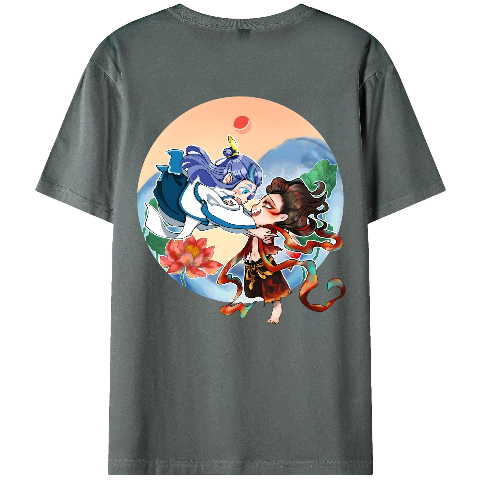 （画像用） Ne Zha 2 ナタ 魔童の大暴れ 綿100％ メンズ半袖Tシャツ（バックプリント） 通気性